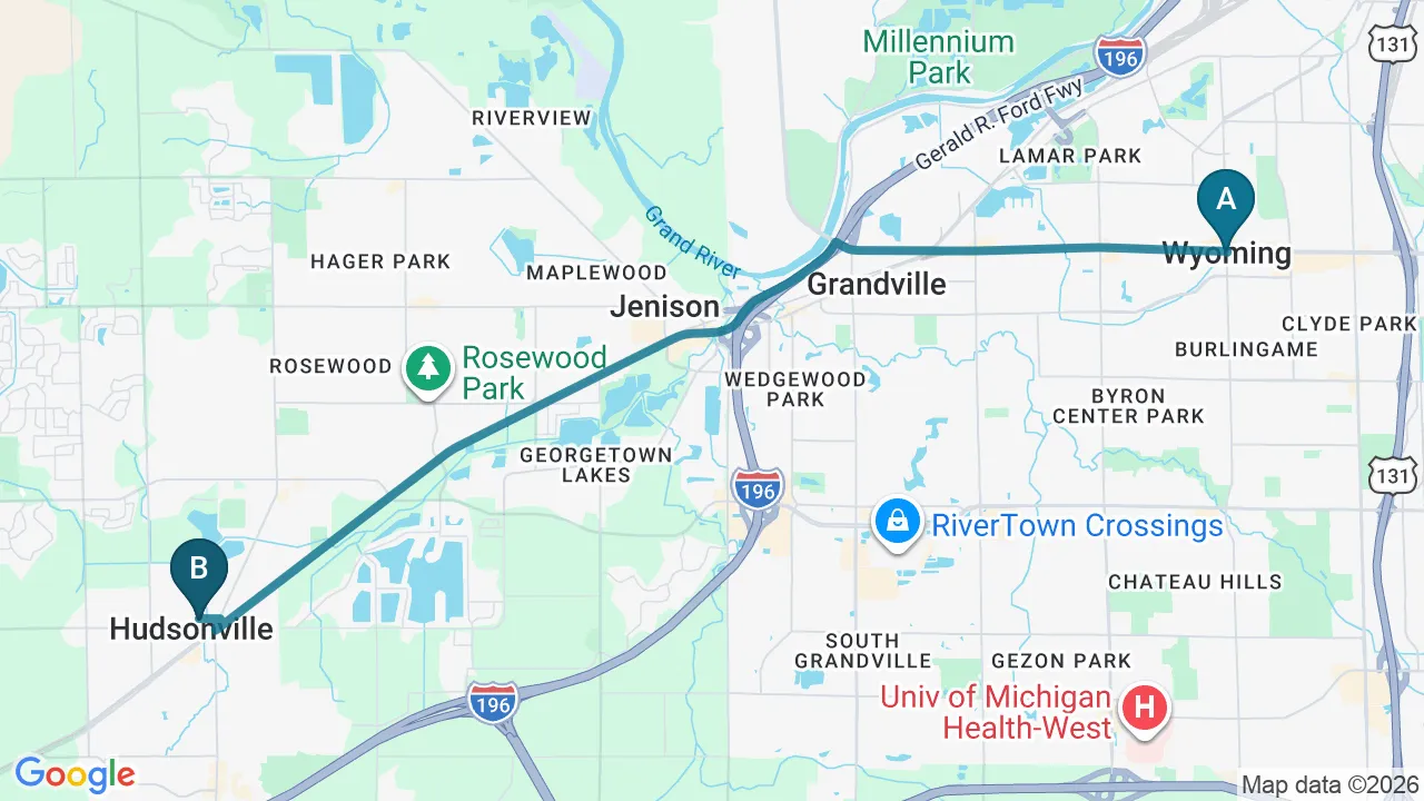 Driving directions map from Wyoming, MI to Health & Healing Family Chiropractic in Andover