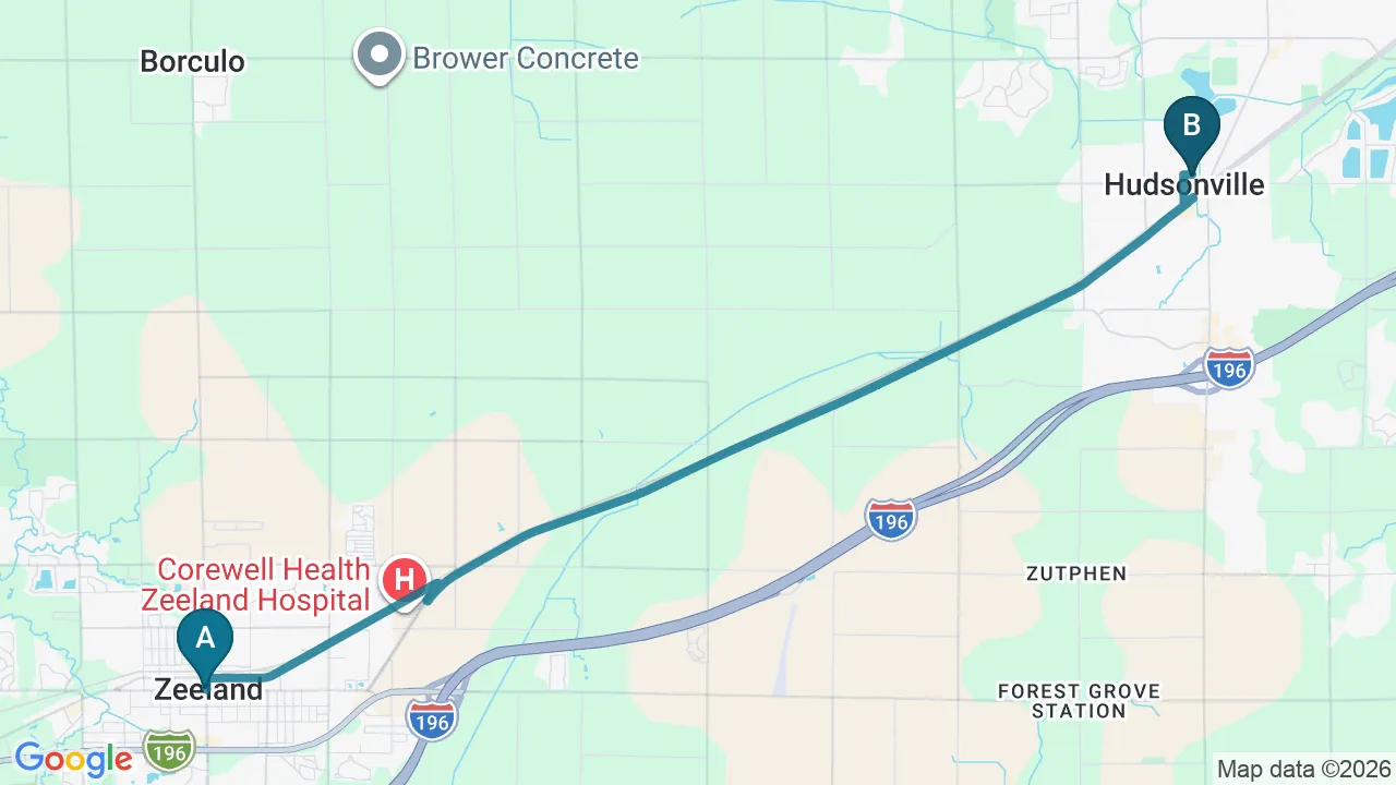 Driving directions map from Zeeland, MI to Health & Healing Family Chiropractic in Andover